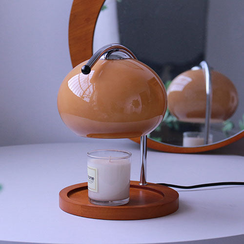 Melva Vintage Glasdom-Lampe mit Holzsockel | Schmelzendes Wachs | Dimmer | Stimmungslicht | Deko für Zuhause