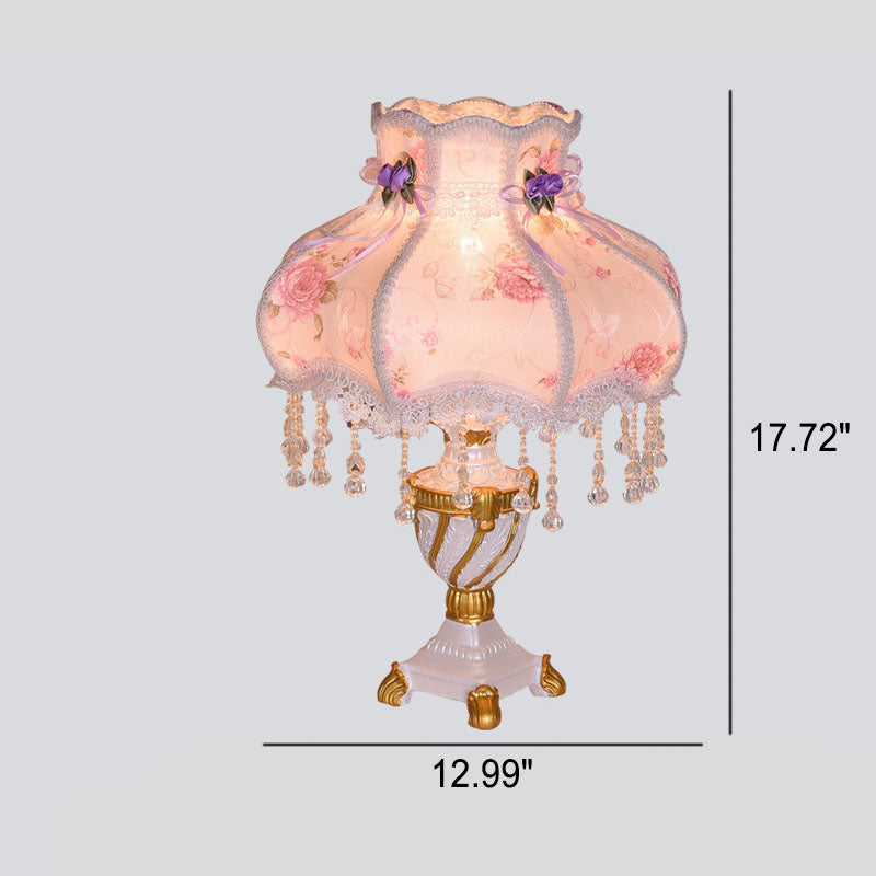 LaceLux Europäische Tischlampe | Stoff & Spitze | Elegante Harzfuß-Leuchte | Dekoration & Beleuchtung