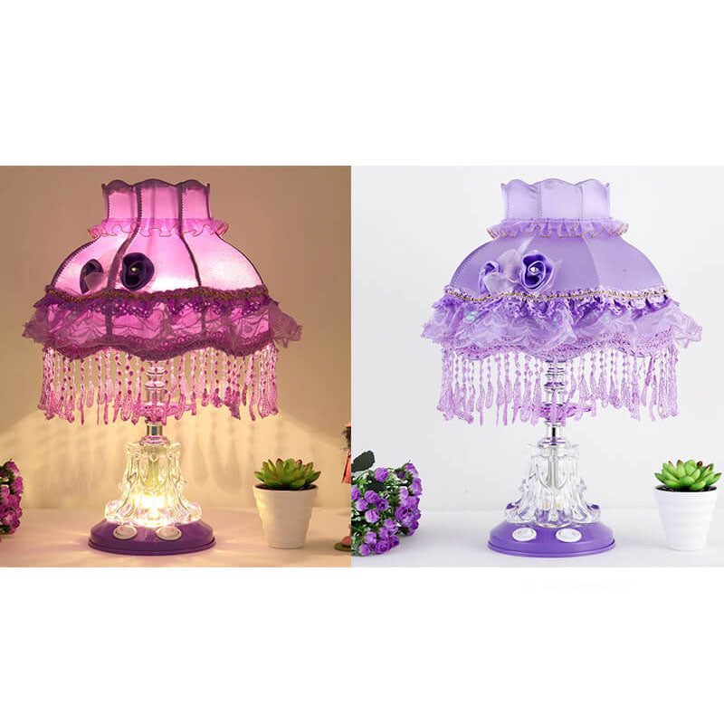 Elarion Glow Tischlampe | Europäisches Design | Stoffschirm & Glasfuß | Dimmbar | Romantische Beleuchtung