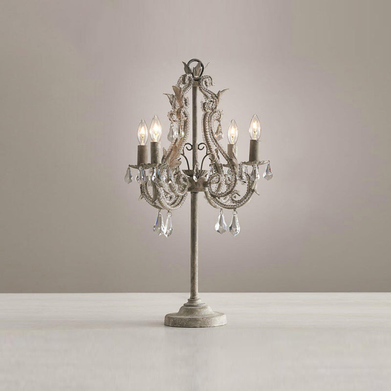 LunaCrest Boho Kristall Tischlampe | Distressed Look | 4-Licht Candelabra für Schlafzimmer