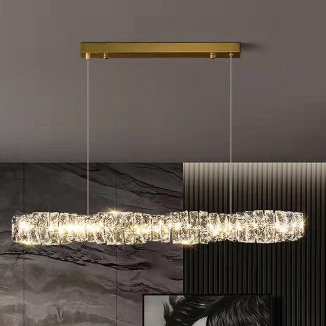 CrystalLine LED Kronleuchter | Modernes Minimalistisches Design | Lineares Kristall | Dimmbares Licht für Esszimmer & Wohnzimmer