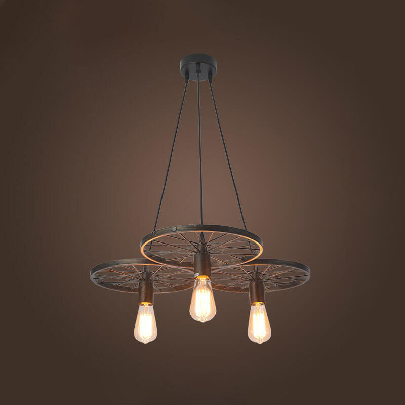 Rustiron Kronleuchter | Industrielles Design mit Eisenrädern | 1/3/6-flammig | Loft- und Wohnraum-Beleuchtung