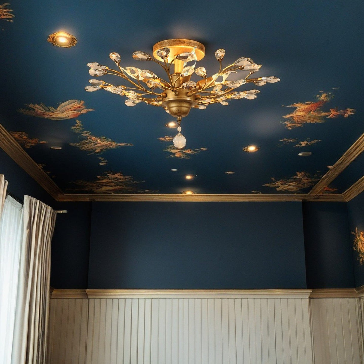 BranChic Deckenleuchte | Europäisches Design | Kristalläste | 4-6 Lichter | Stilvoll für Wohnzimmer