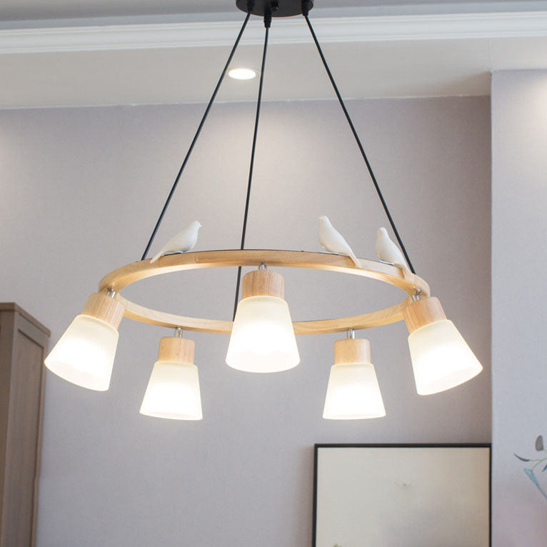 AvelaBird Nordic Kronleuchter | Massivholz-Design | 3/5-flammige Vogel-Hängeleuchte | Minimalistischer Stil