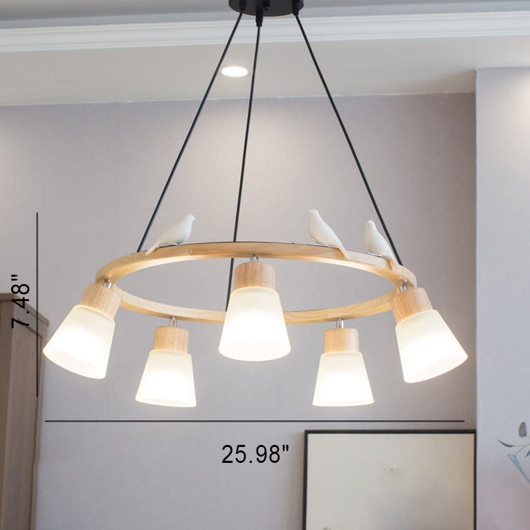 AvelaBird Nordic Kronleuchter | Massivholz-Design | 3/5-flammige Vogel-Hängeleuchte | Minimalistischer Stil