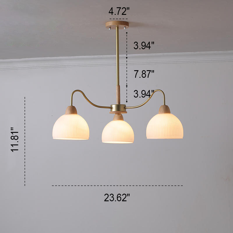 Gloriva Japanischer Kronleuchter | Glas & Holz | 3/6/8-flammig | Minimalistisches Design