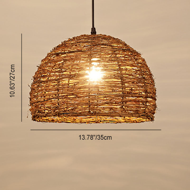 RattanDome Retro Pendelleuchte | Handgewebtes Rattan-Design | 1-Licht | Natürliche Wohnbeleuchtung