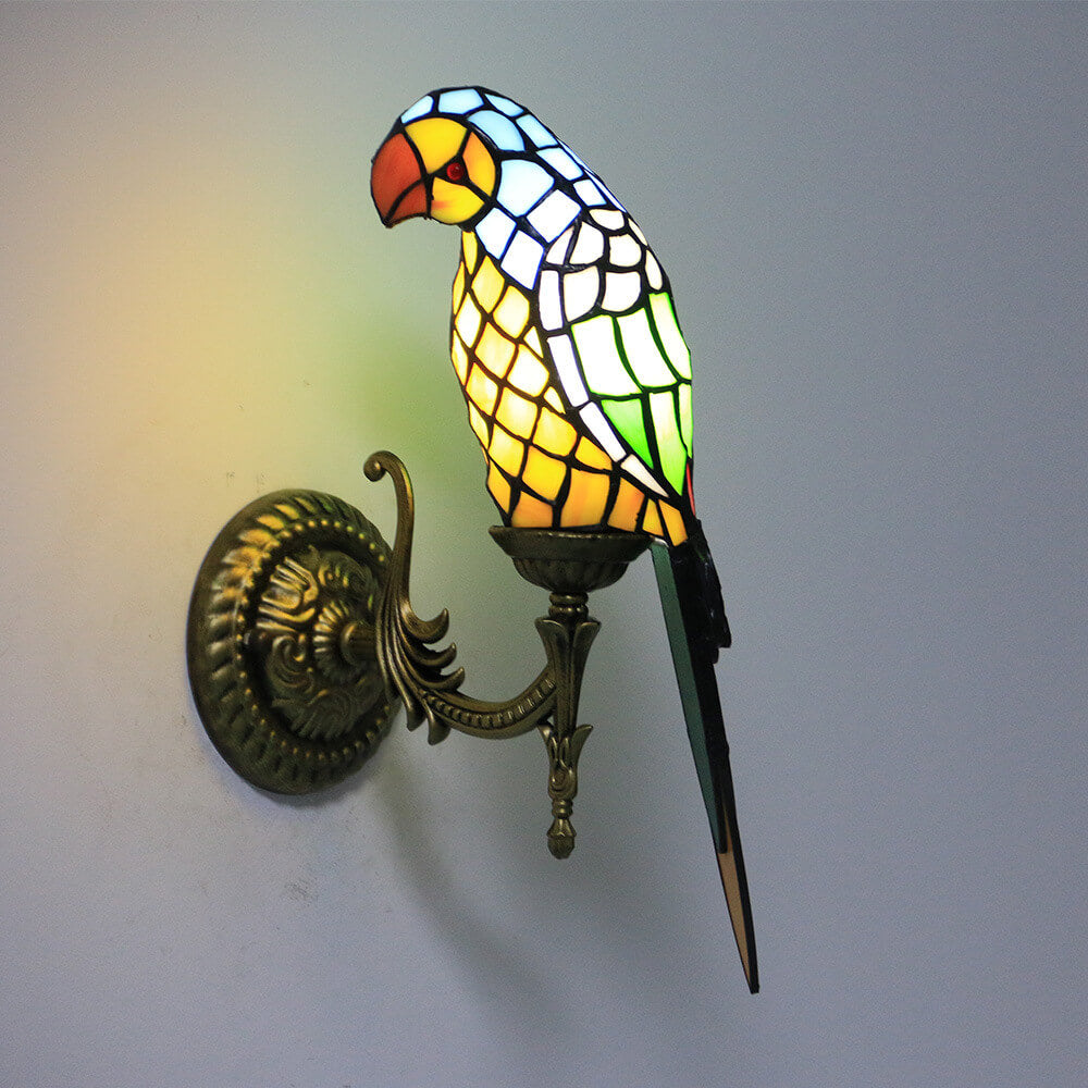 ParrotGlow Tiffany Wandlampe | Vintage Design | Buntglas & Papagei-Optik | 1-flammig