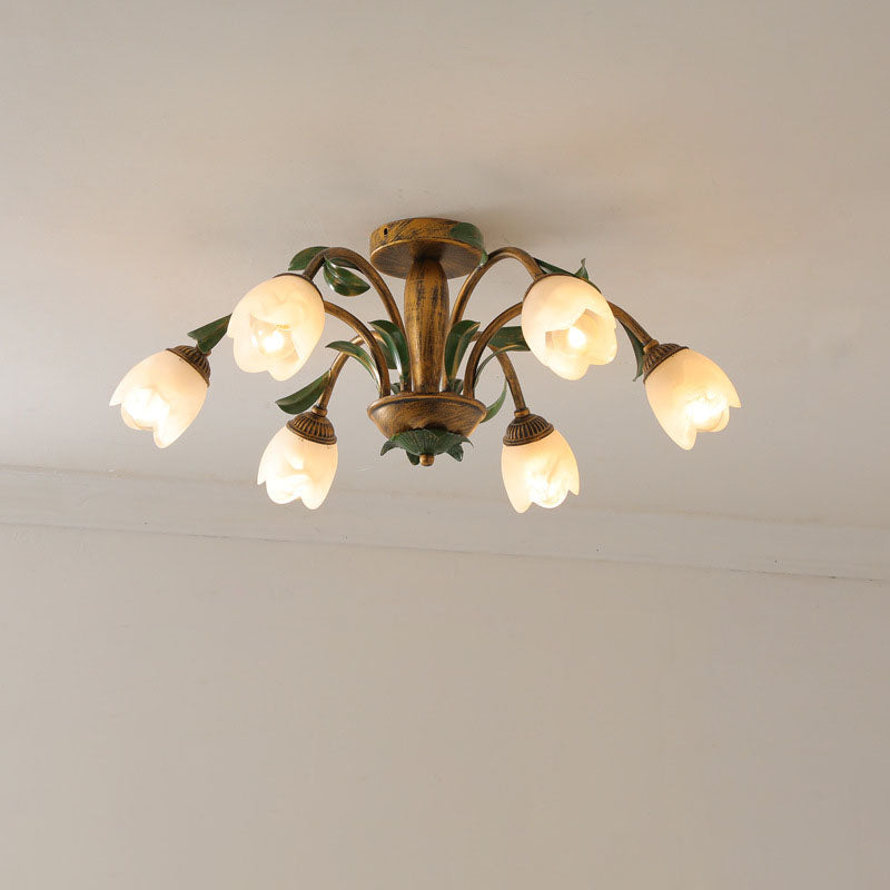 LuminBloss Rustikale Deckenleuchte | Blumen-Design aus Eisen & Glas | 6/8/10 Flammen | Für Wohnzimmer & Essbereich
