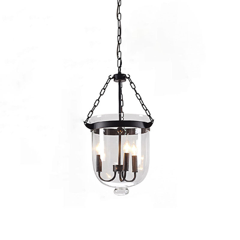 RusticaLume Kronleuchter | Runde Glaslaterne | Rustikales Design | 3-flammig | Wohnzimmer-Beleuchtung