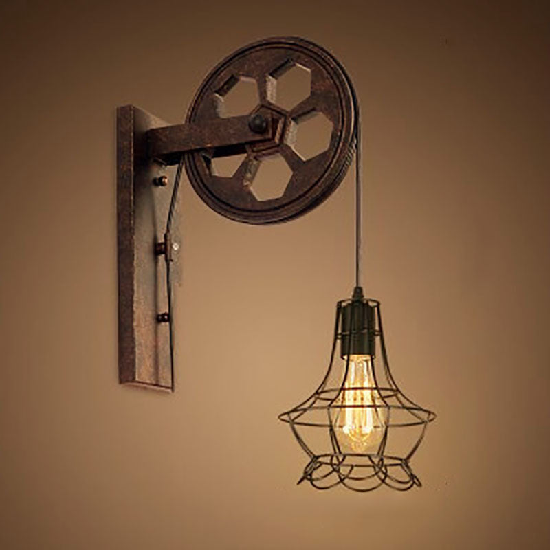 PulleyLux Vintage Industrielle Wandlampe | Mit Seilzug | 1-flammig | Retro Design