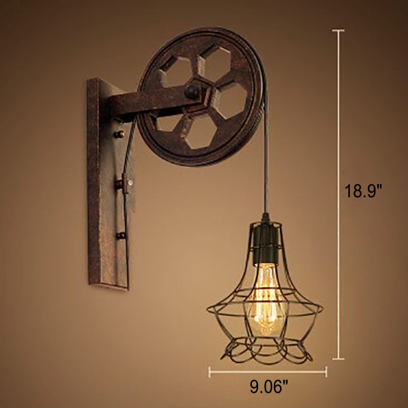 PulleyLux Vintage Industrielle Wandlampe | Mit Seilzug | 1-flammig | Retro Design