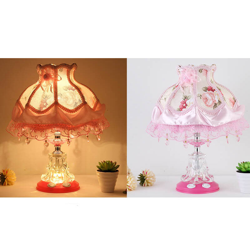 Elarion Glow Tischlampe | Europäisches Design | Stoffschirm & Glasfuß | Dimmbar | Romantische Beleuchtung