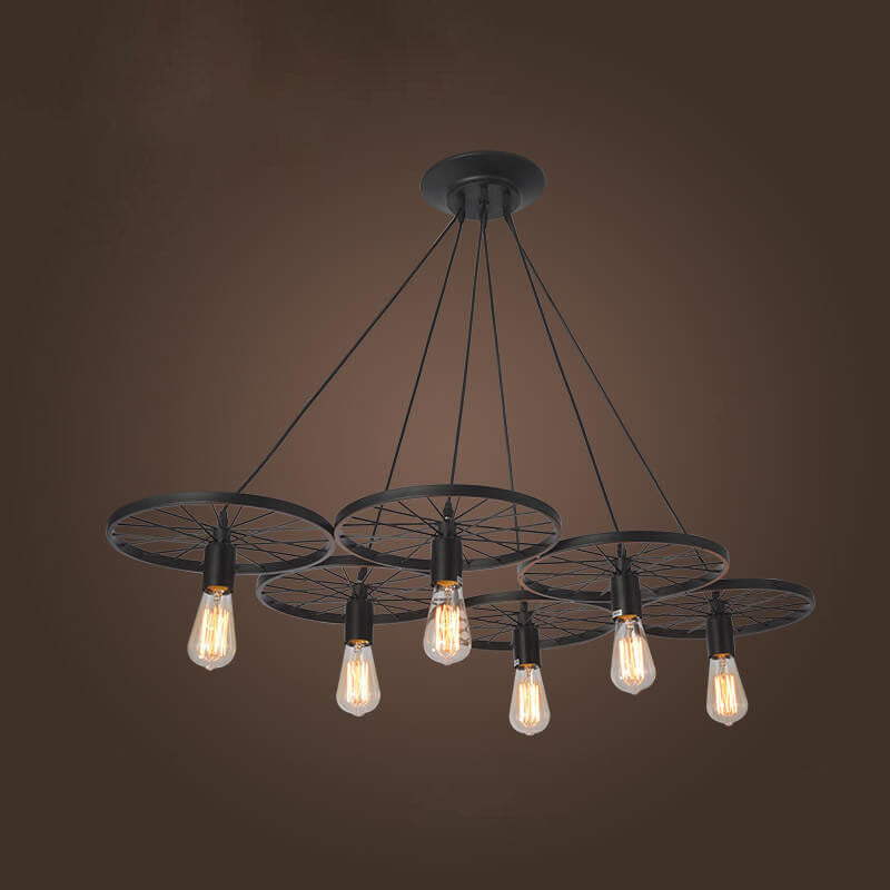 Rustiron Kronleuchter | Industrielles Design mit Eisenrädern | 1/3/6-flammig | Loft- und Wohnraum-Beleuchtung
