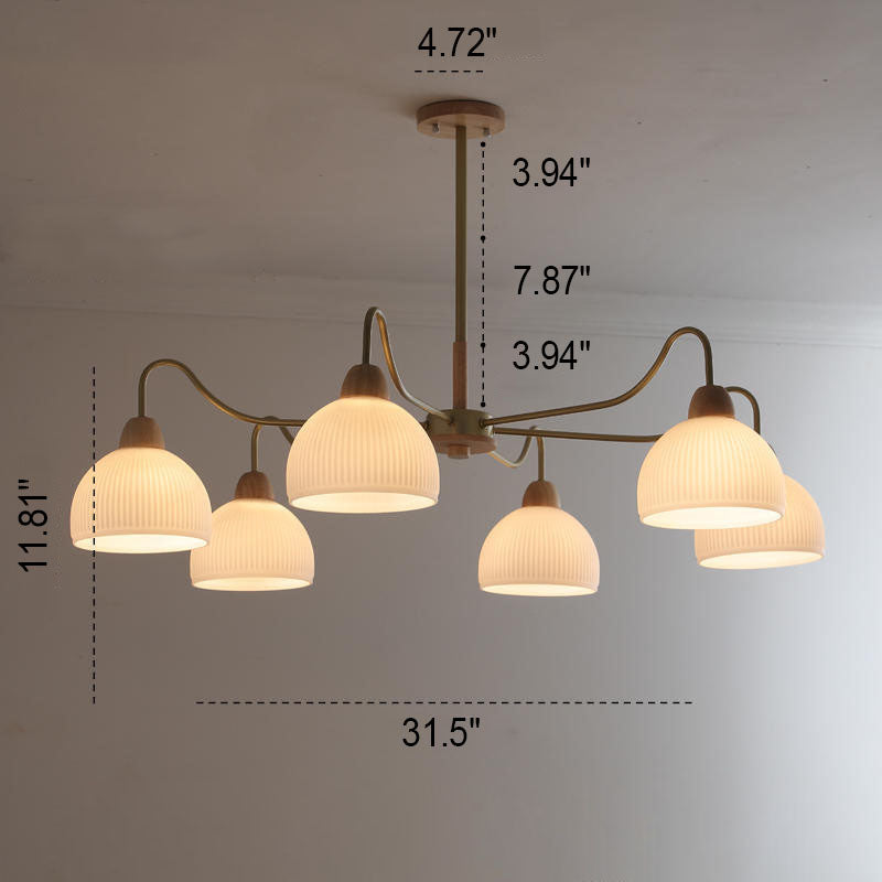 Gloriva Japanischer Kronleuchter | Glas & Holz | 3/6/8-flammig | Minimalistisches Design
