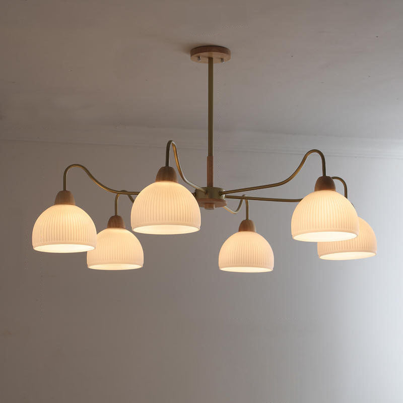 Gloriva Japanischer Kronleuchter | Glas & Holz | 3/6/8-flammig | Minimalistisches Design