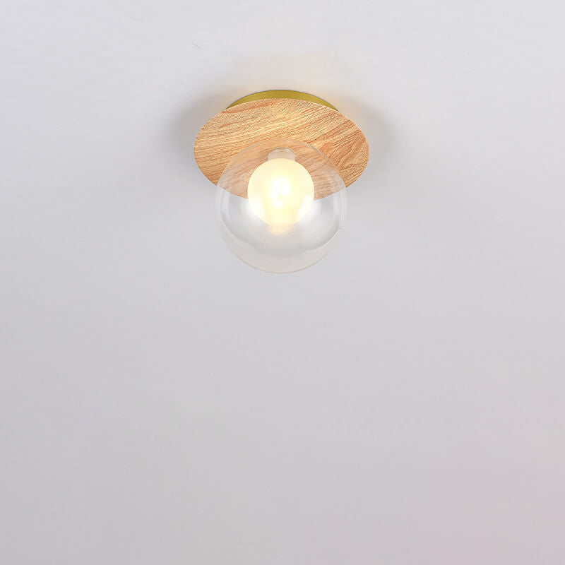 Luniro Minimalistische Deckenleuchte | Glas & Holzoptik | Semi-Flush-Mount | Japanisches Design
