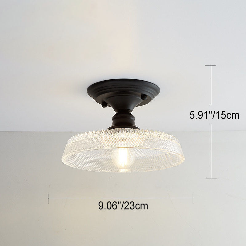 AuroraBloom Nordic Vintage LED-Deckenleuchte | Glasblumen-Design | Rund | Geometrisches Muster | Halbeinbau