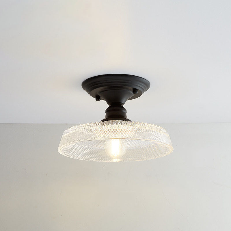 AuroraBloom Nordic Vintage LED-Deckenleuchte | Glasblumen-Design | Rund | Geometrisches Muster | Halbeinbau