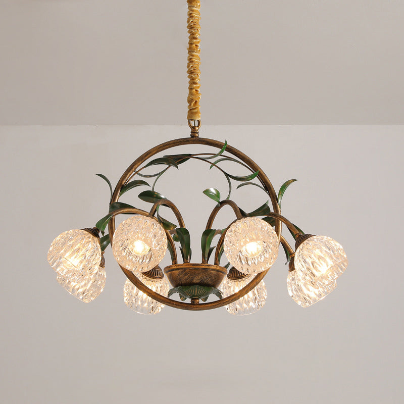 LuxeArc Kronleuchter im Art-Deco-Stil | 6/8 Lichter | Eisen & Kristallglas-Tulpen | Elegantes Design für Wohnzimmer