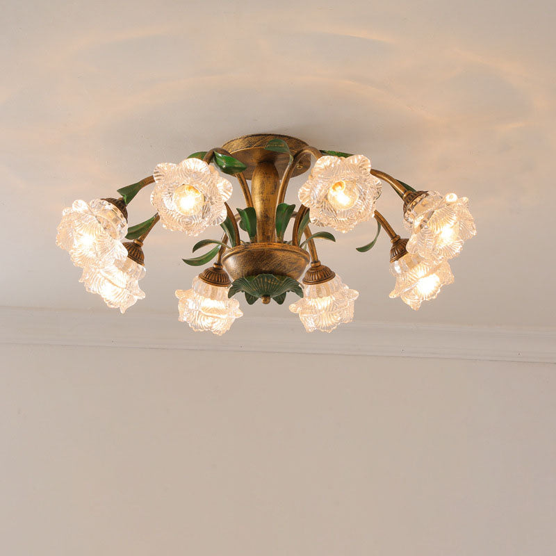 LuminBloss Rustikale Deckenleuchte | Blumen-Design aus Eisen & Glas | 6/8/10 Flammen | Für Wohnzimmer & Essbereich