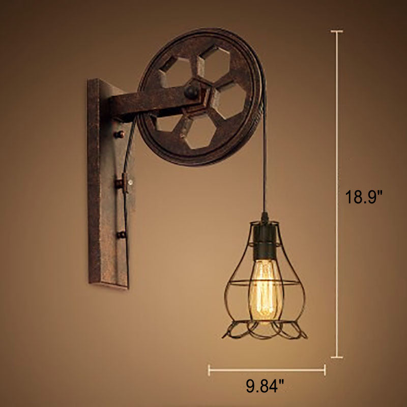 PulleyLux Vintage Industrielle Wandlampe | Mit Seilzug | 1-flammig | Retro Design