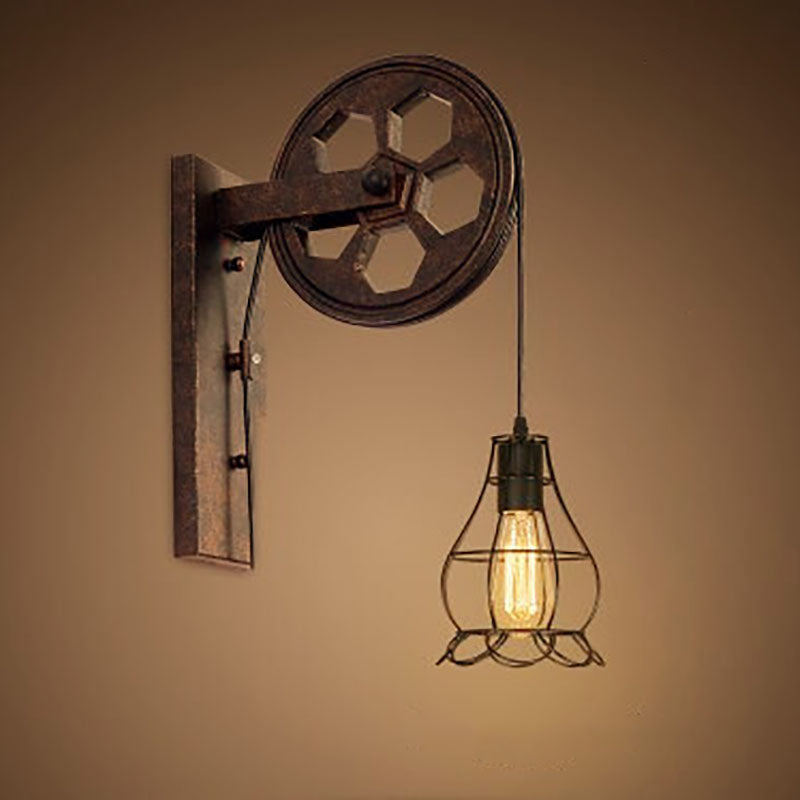 PulleyLux Vintage Industrielle Wandlampe | Mit Seilzug | 1-flammig | Retro Design