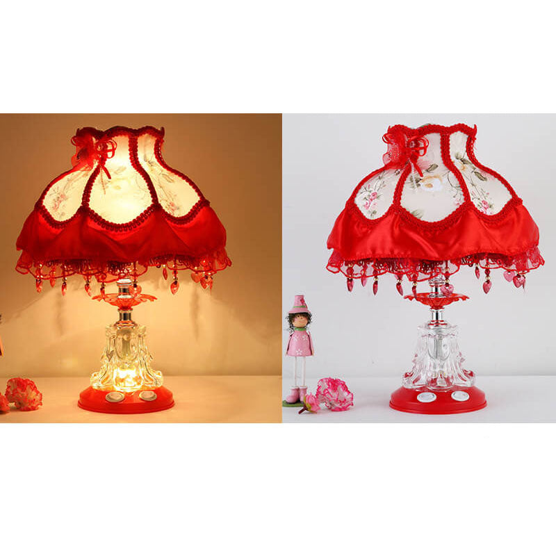 Elarion Glow Tischlampe | Europäisches Design | Stoffschirm & Glasfuß | Dimmbar | Romantische Beleuchtung