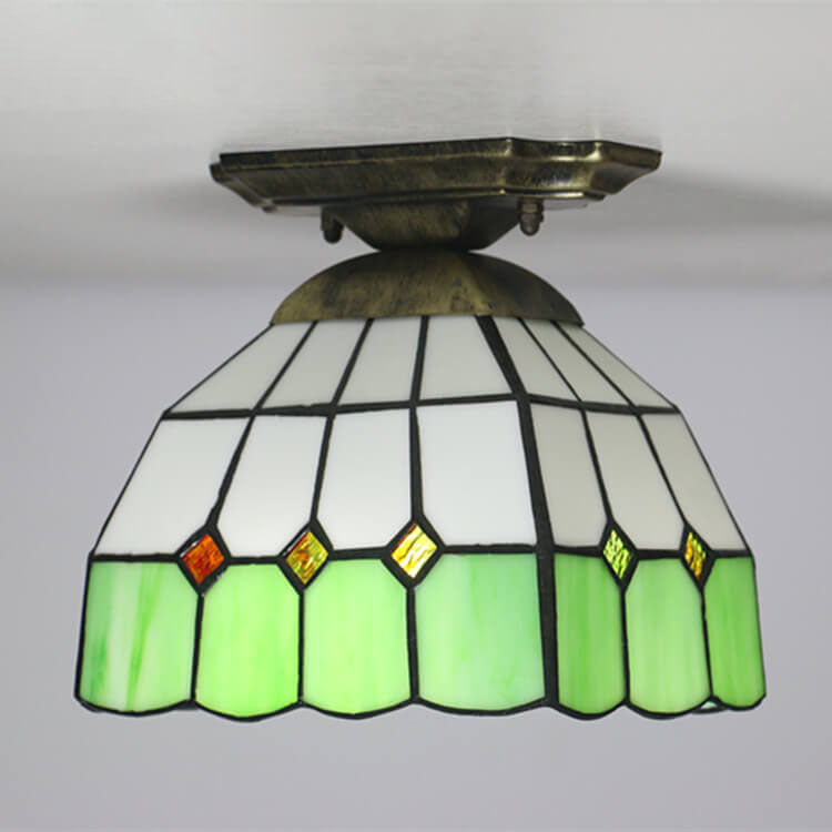 DomeLight Tiffany Deckenleuchte | Buntglas-Kuppel | Semi-Flush Mount | Vintage-Stil | LED Beleuchtung