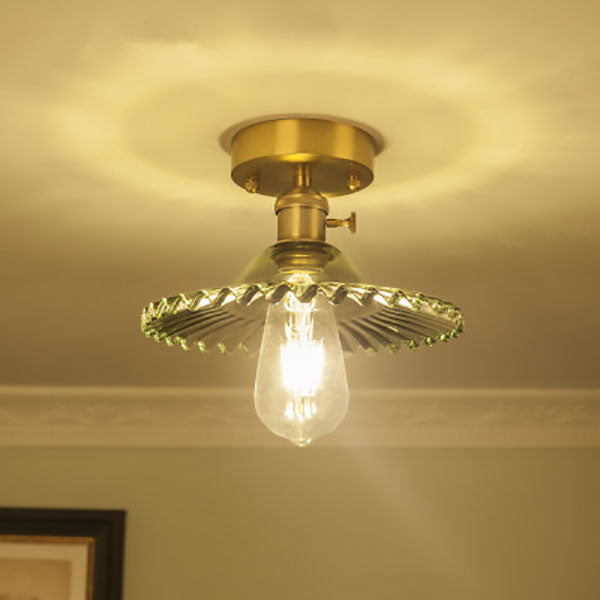 Ripplora Deckenleuchte | Vintage-Runddesign | Glas mit Wellenstruktur | Messing-Optik | Beleuchtung für Wohnzimmer