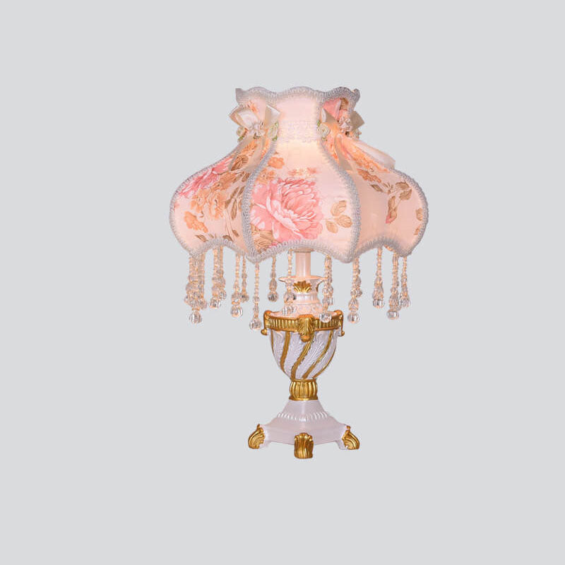 LaceLux Europäische Tischlampe | Stoff & Spitze | Elegante Harzfuß-Leuchte | Dekoration & Beleuchtung