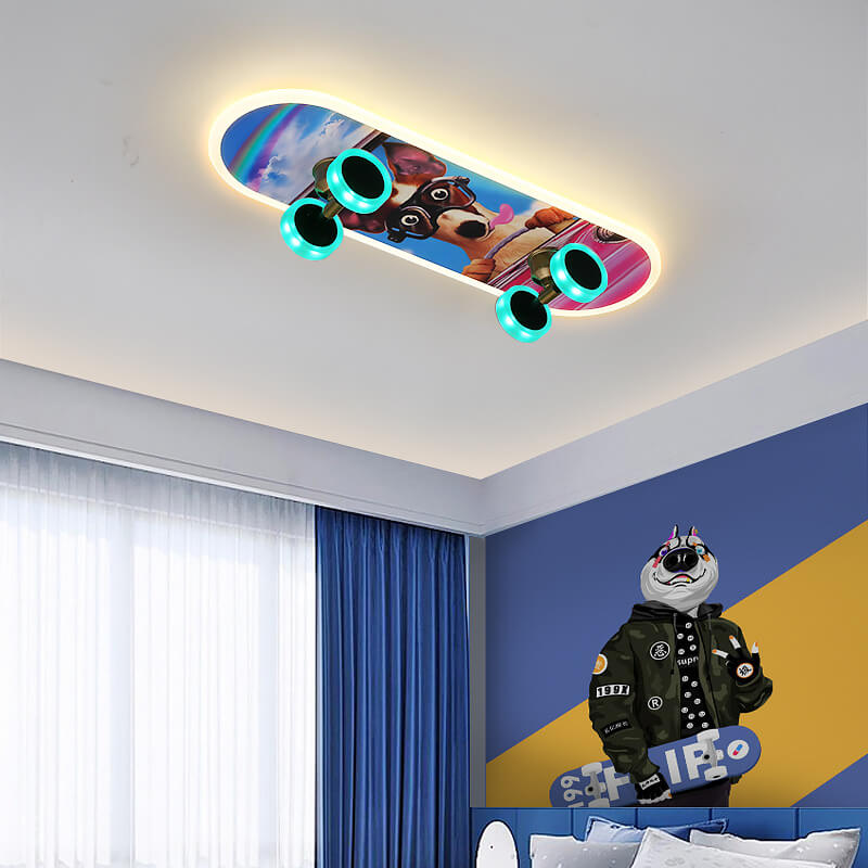 SkateBright LED Deckenleuchte | Cartoon Skateboard Design | Kinderzimmer Beleuchtung | Dimmbar | Acryl
