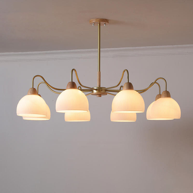 Gloriva Japanischer Kronleuchter | Glas & Holz | 3/6/8-flammig | Minimalistisches Design