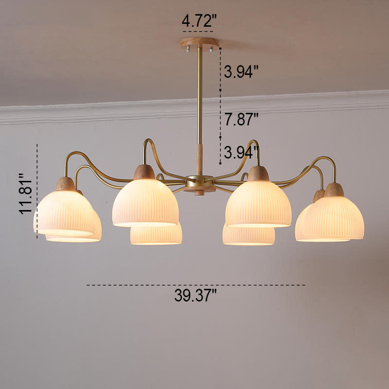 Gloriva Japanischer Kronleuchter | Glas & Holz | 3/6/8-flammig | Minimalistisches Design