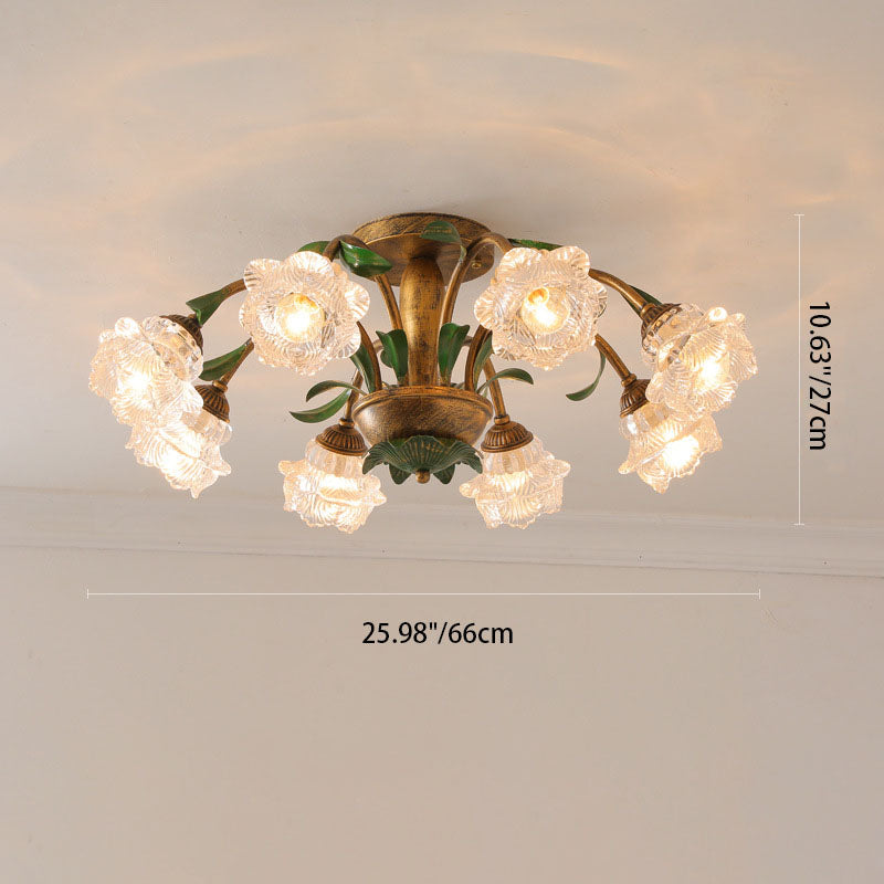 LuminBloss Rustikale Deckenleuchte | Blumen-Design aus Eisen & Glas | 6/8/10 Flammen | Für Wohnzimmer & Essbereich
