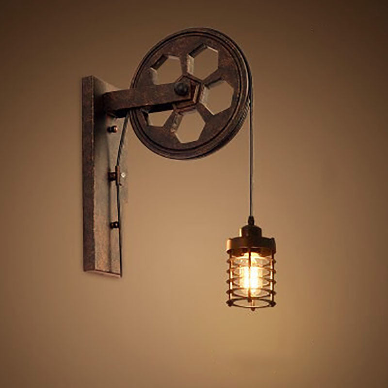 PulleyLux Vintage Industrielle Wandlampe | Mit Seilzug | 1-flammig | Retro Design