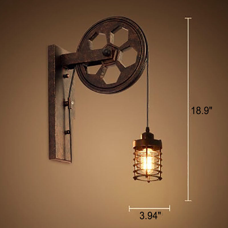 PulleyLux Vintage Industrielle Wandlampe | Mit Seilzug | 1-flammig | Retro Design