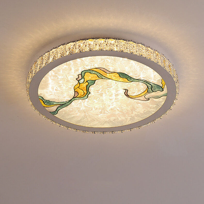 LumiWave Elegance LED Deckenleuchte | Runde Kristall-Deckenleuchte | Modernes Design | Stufenlos dimmbar | Elegante Beleuchtung für Zuhause