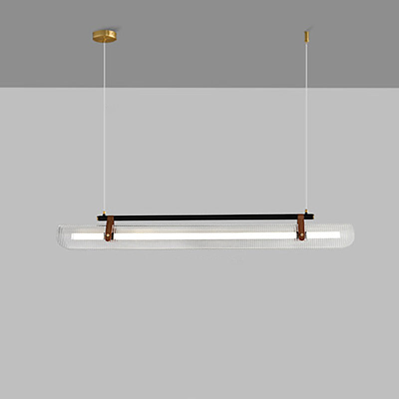 BrightAether ArcLED Pendelleuchte | Minimalistisch | Leder & Acryl | Lineares Design | Dimmbar | Stilvolle Beleuchtung für Essbereiche