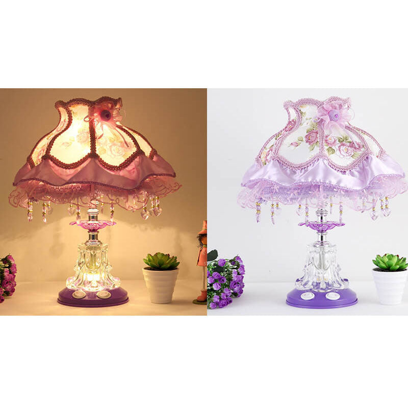 Elarion Glow Tischlampe | Europäisches Design | Stoffschirm & Glasfuß | Dimmbar | Romantische Beleuchtung