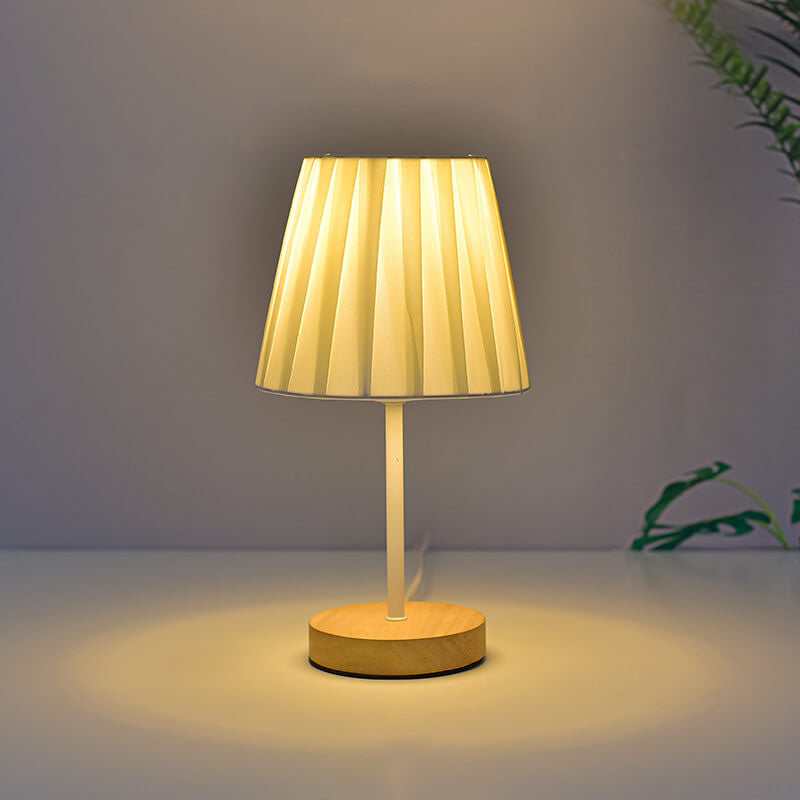 AureLoom Nordic Vintage Tischlampe | Stoffkegel | Massivholz | LED-Licht | Dimmbare Optionen | Dekorativ für Zuhause