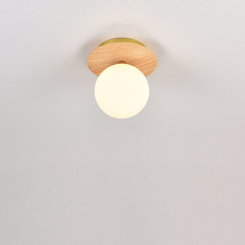 Luniro Minimalistische Deckenleuchte | Glas & Holzoptik | Semi-Flush-Mount | Japanisches Design