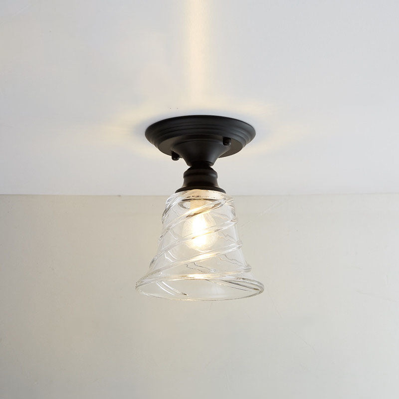 AuroraBloom Nordic Vintage LED-Deckenleuchte | Glasblumen-Design | Rund | Geometrisches Muster | Halbeinbau