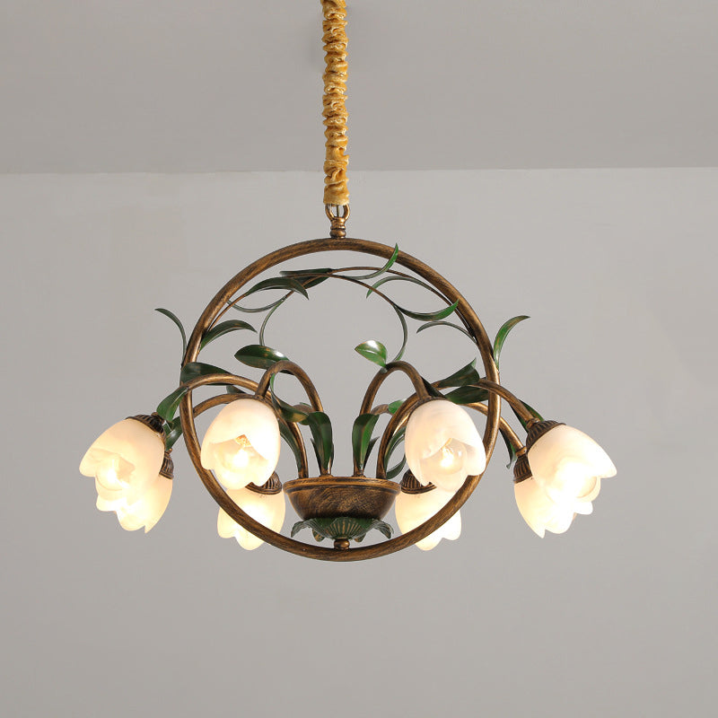 LuxeArc Kronleuchter im Art-Deco-Stil | 6/8 Lichter | Eisen & Kristallglas-Tulpen | Elegantes Design für Wohnzimmer