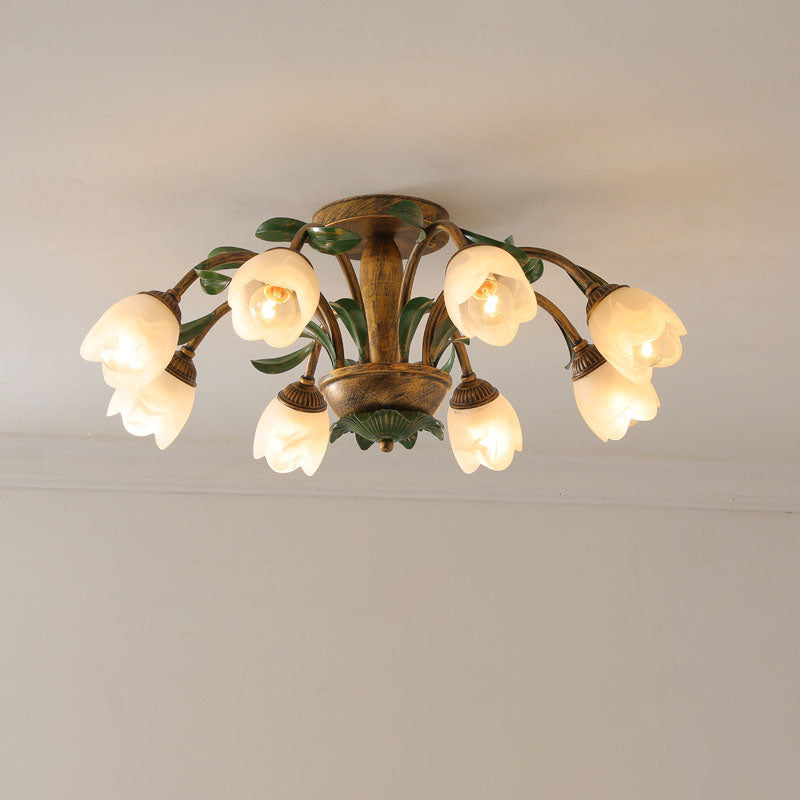 LuminBloss Rustikale Deckenleuchte | Blumen-Design aus Eisen & Glas | 6/8/10 Flammen | Für Wohnzimmer & Essbereich