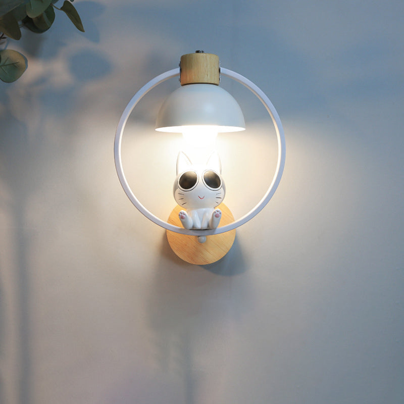 MeowBright Cartoon Katzen-Wandleuchte | Nordisches Design | Holz & Eisen | Stimmungsvolles Licht für Schlafzimmer