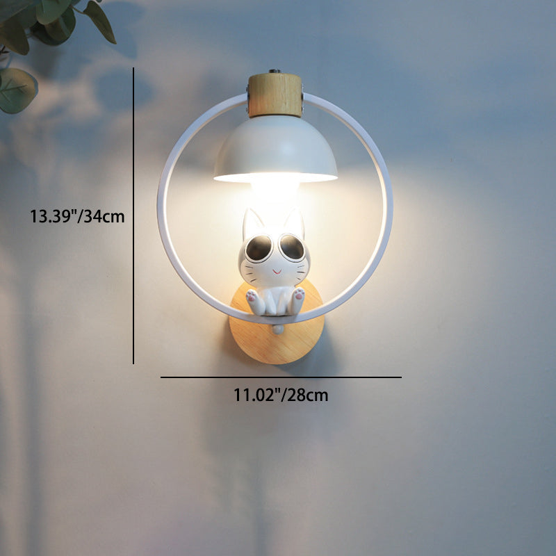 MeowBright Cartoon Katzen-Wandleuchte | Nordisches Design | Holz & Eisen | Stimmungsvolles Licht für Schlafzimmer