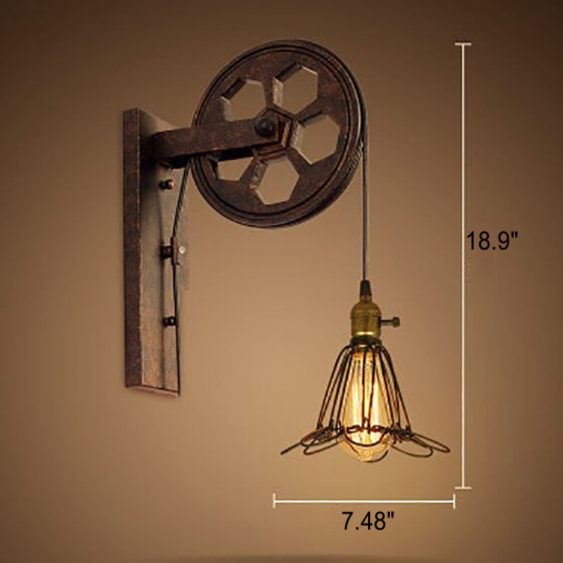 PulleyLux Vintage Industrielle Wandlampe | Mit Seilzug | 1-flammig | Retro Design