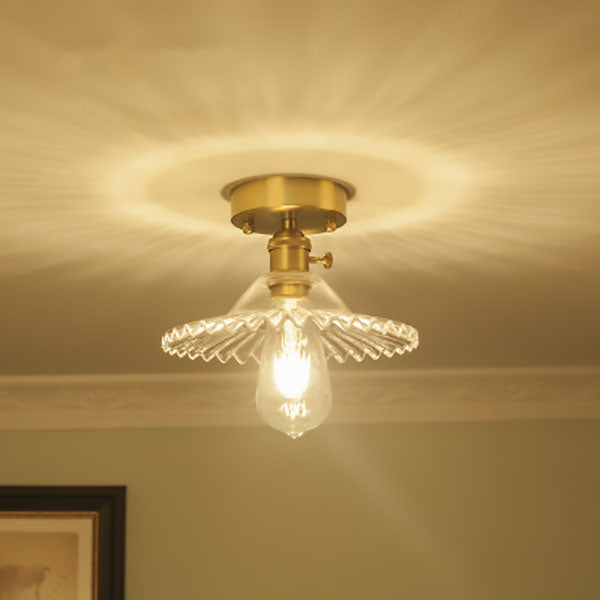 Ripplora Deckenleuchte | Vintage-Runddesign | Glas mit Wellenstruktur | Messing-Optik | Beleuchtung für Wohnzimmer