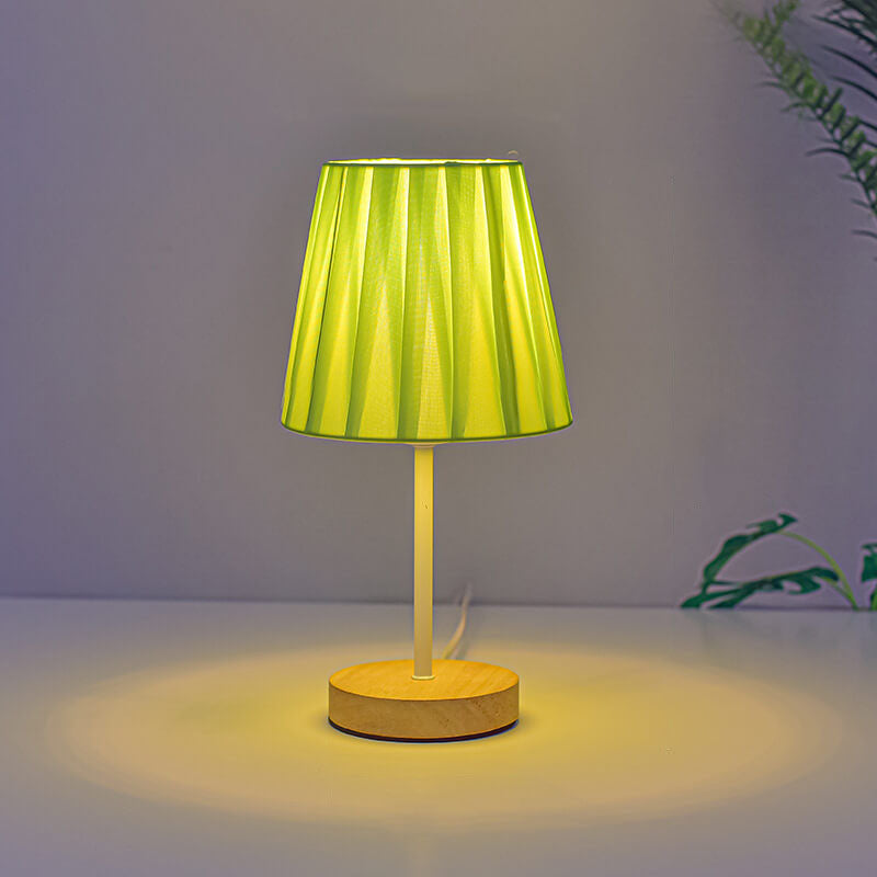 AureLoom Nordic Vintage Tischlampe | Stoffkegel | Massivholz | LED-Licht | Dimmbare Optionen | Dekorativ für Zuhause